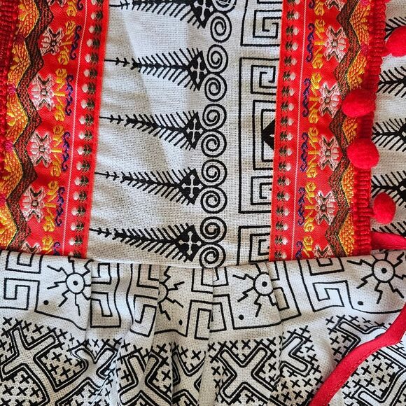 Thai Hmong Embroidered Tribal Print Bohemian Pom Pom Dress Youth Sz 2T NWOT - Picture 5 of 12